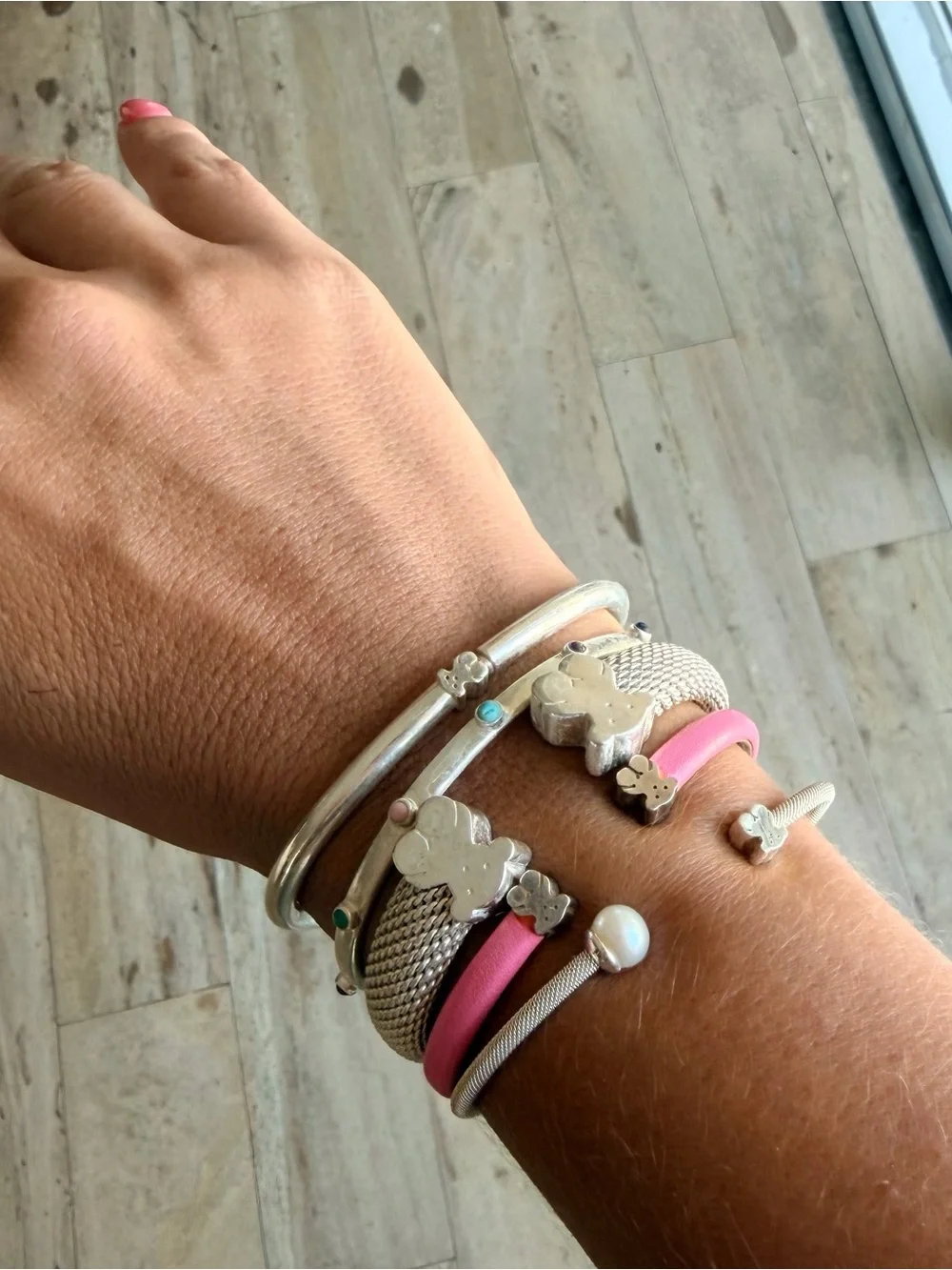 Tous Silver-Tone Mesh Open Cuff Bracelet with Bear End Caps